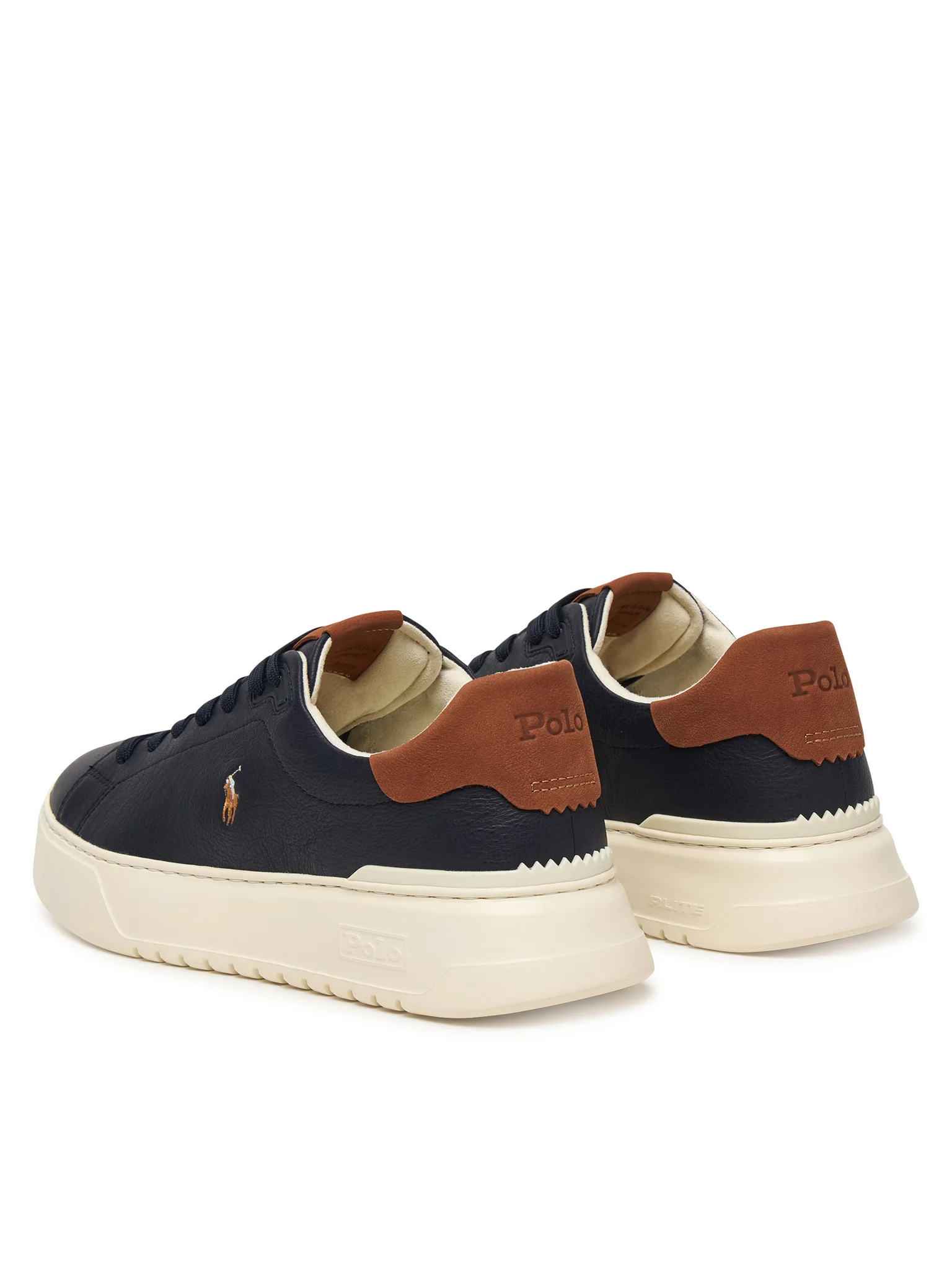 Navy Leather Low-Top Sneakers with Contrasting Brown Accents