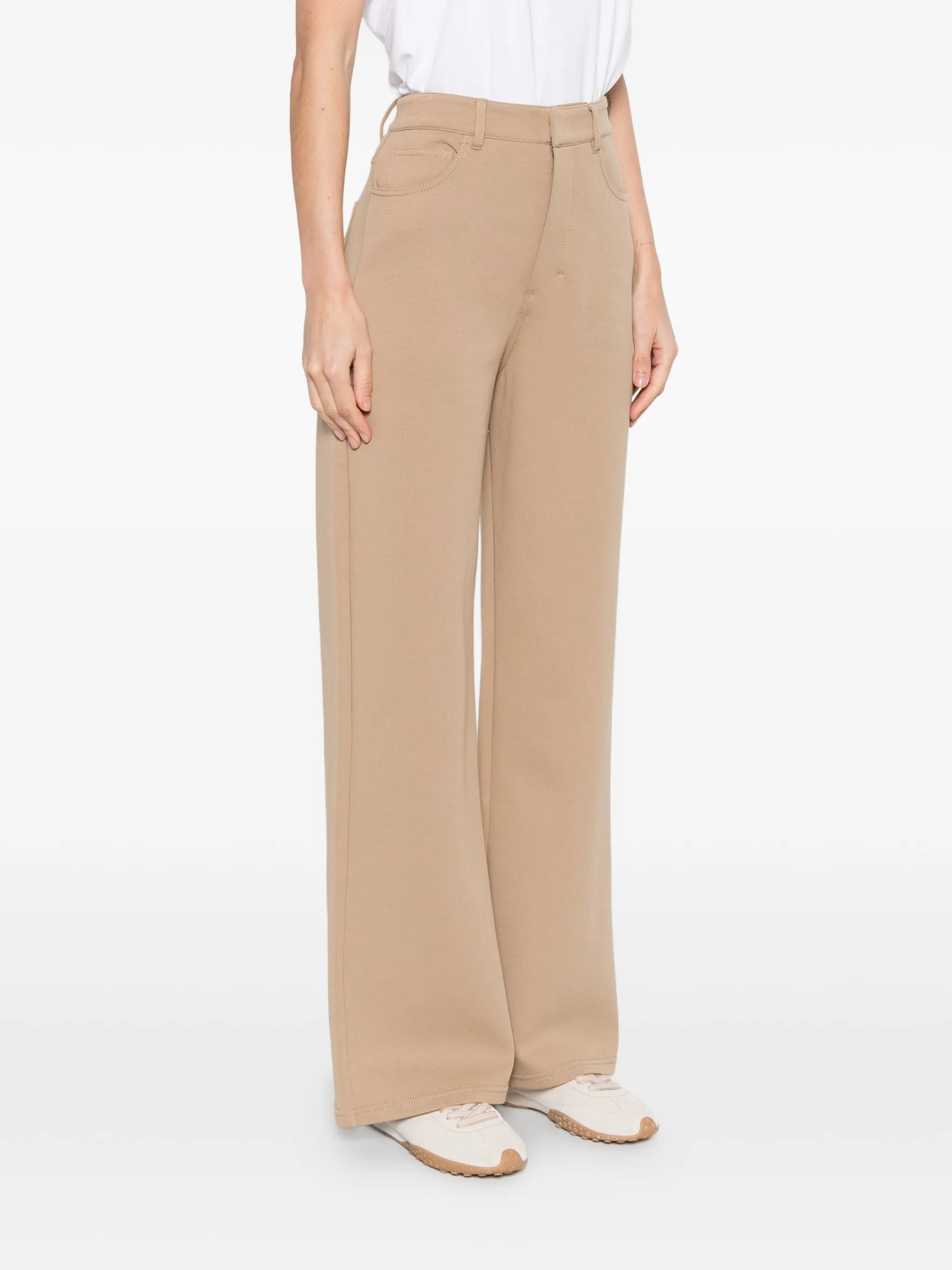 Beige Smmbrioso High-Waisted Wide-Leg Trousers