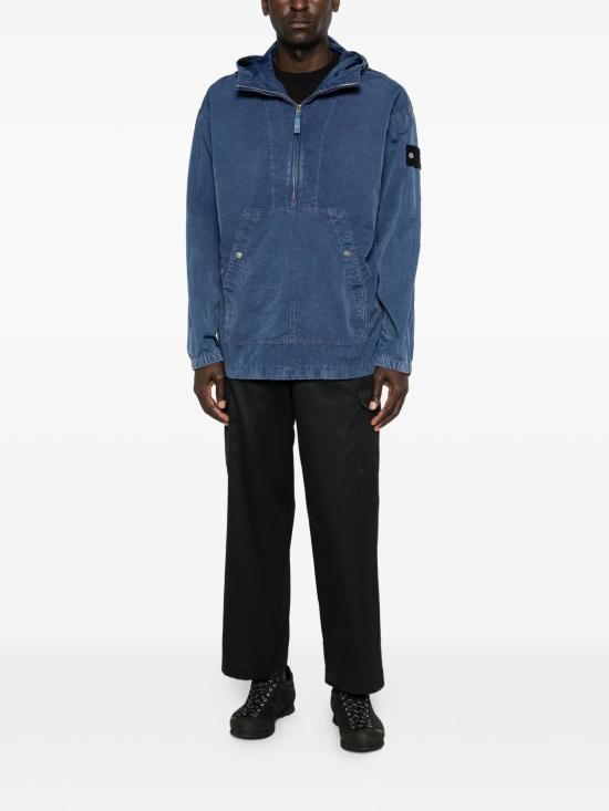 Hooded Pullover Jacket With Half-Zip Front And Kangaroo Pocket