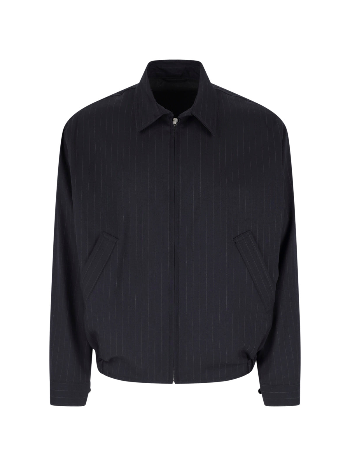 Dark Blue Pinstriped Wool Zip Jacket