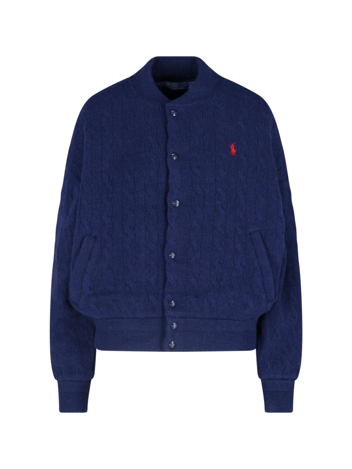 White Cropped Cable Knit Logo Jacket