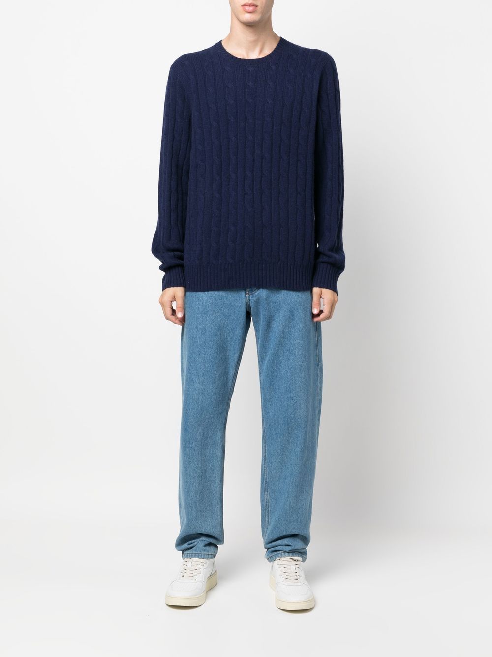 Navy Blue Cable-Knit Cashmere Sweater