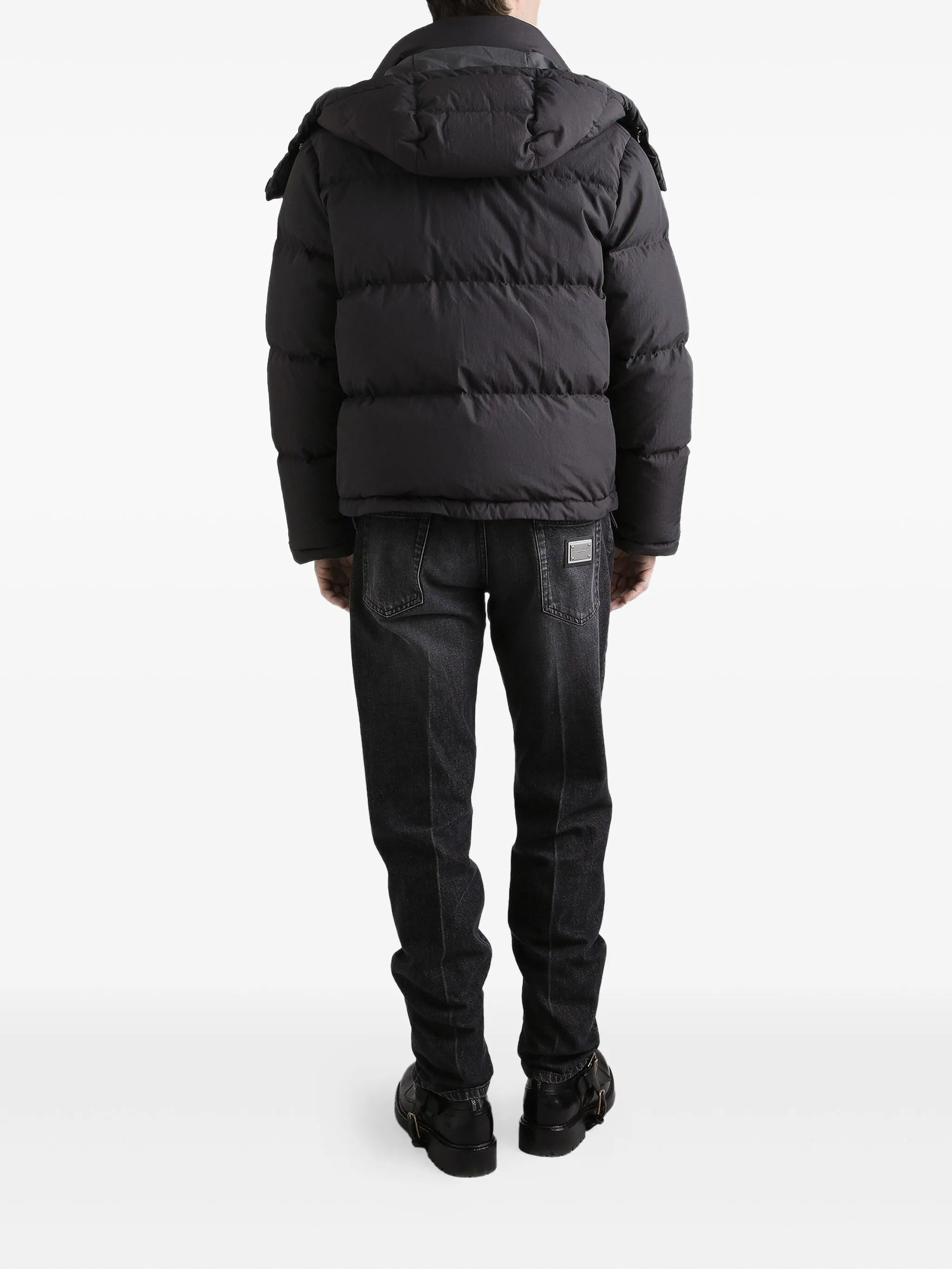 Black Boxy Cropped Padded Hooded Jacket