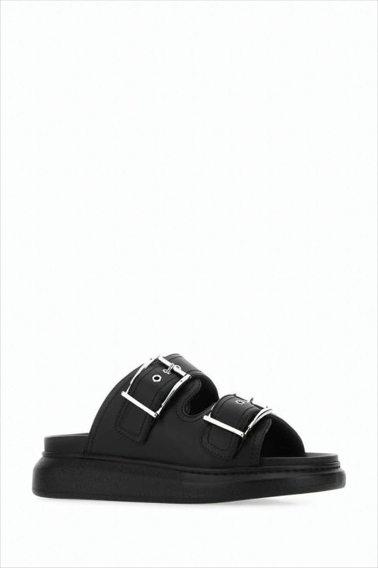 Two-strap Slide Sandal with Silver-tone Buckles