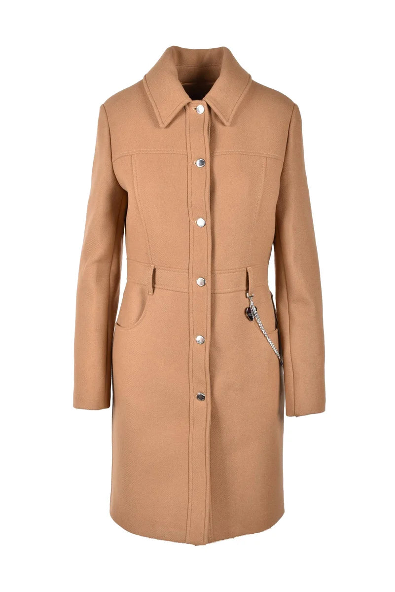 Mid-Length Beige Coat with Structured Collar