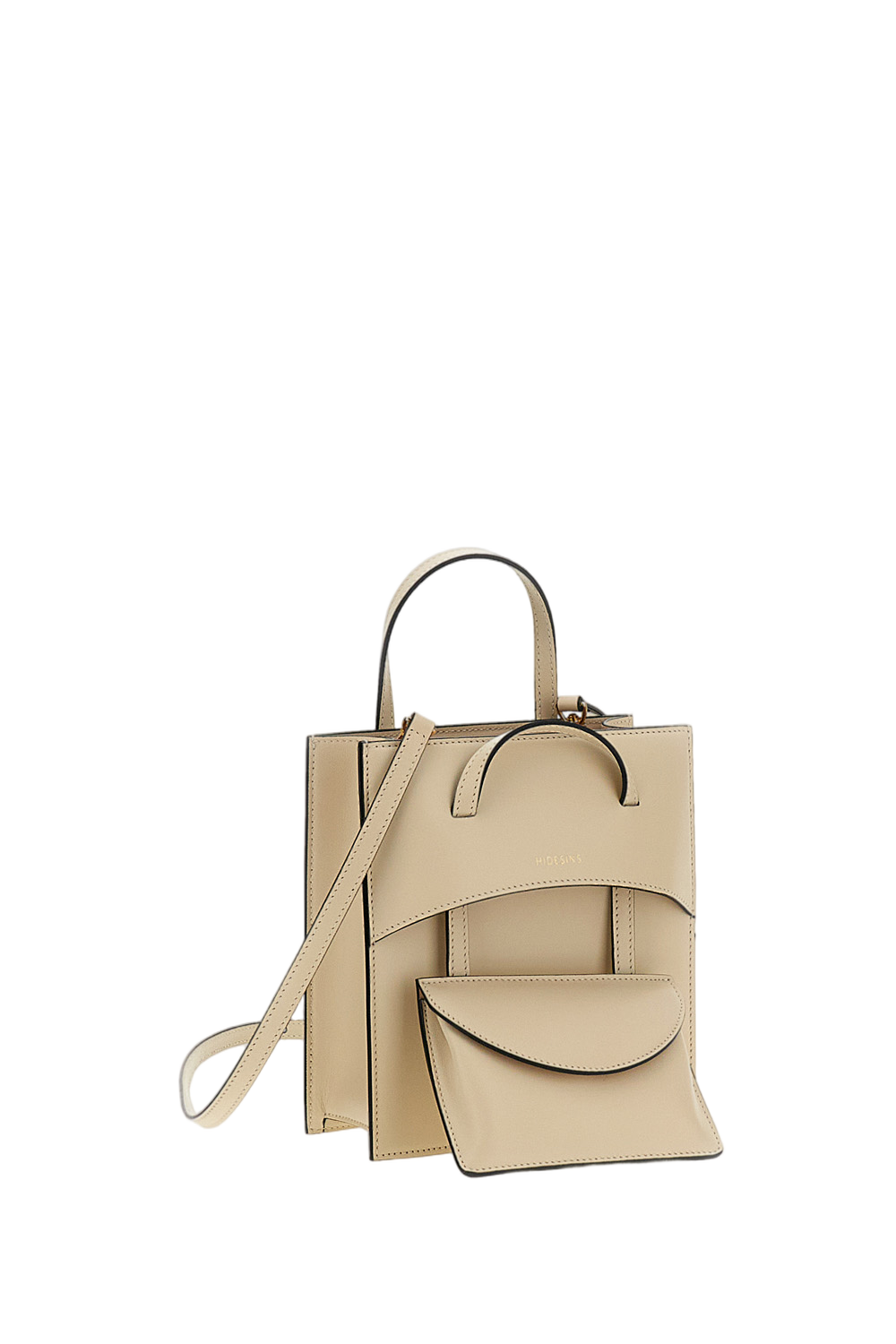 White Pocket M Leather Top Handle Bag
