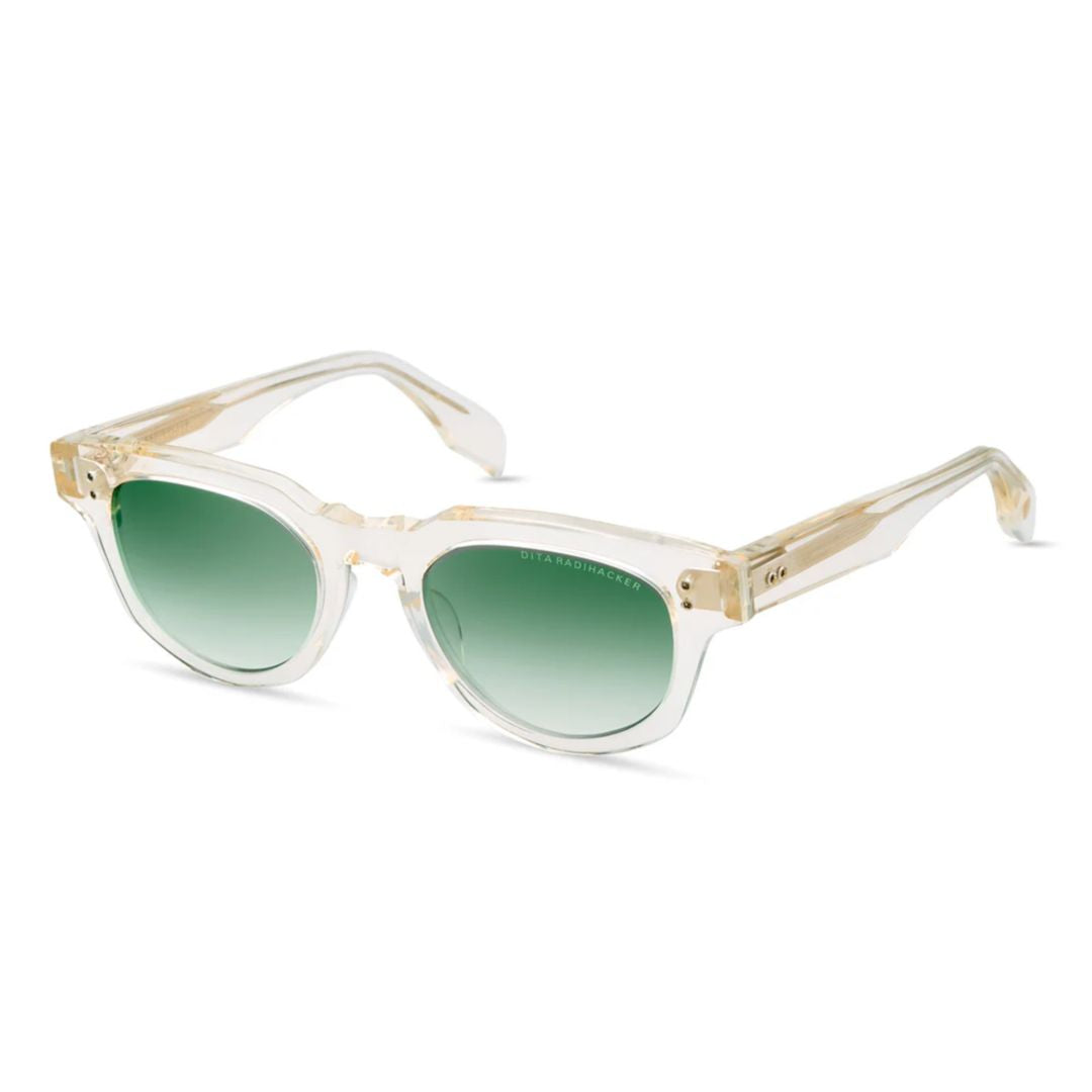 Radihacker Round Gradient Green Tint Sunglasses with Transparent Frame
