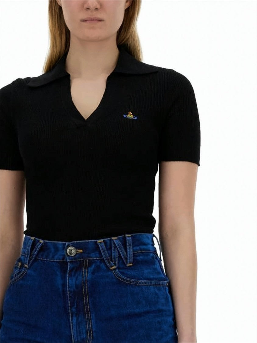 Fitted V-Neck Sweater with Ribbed Texture