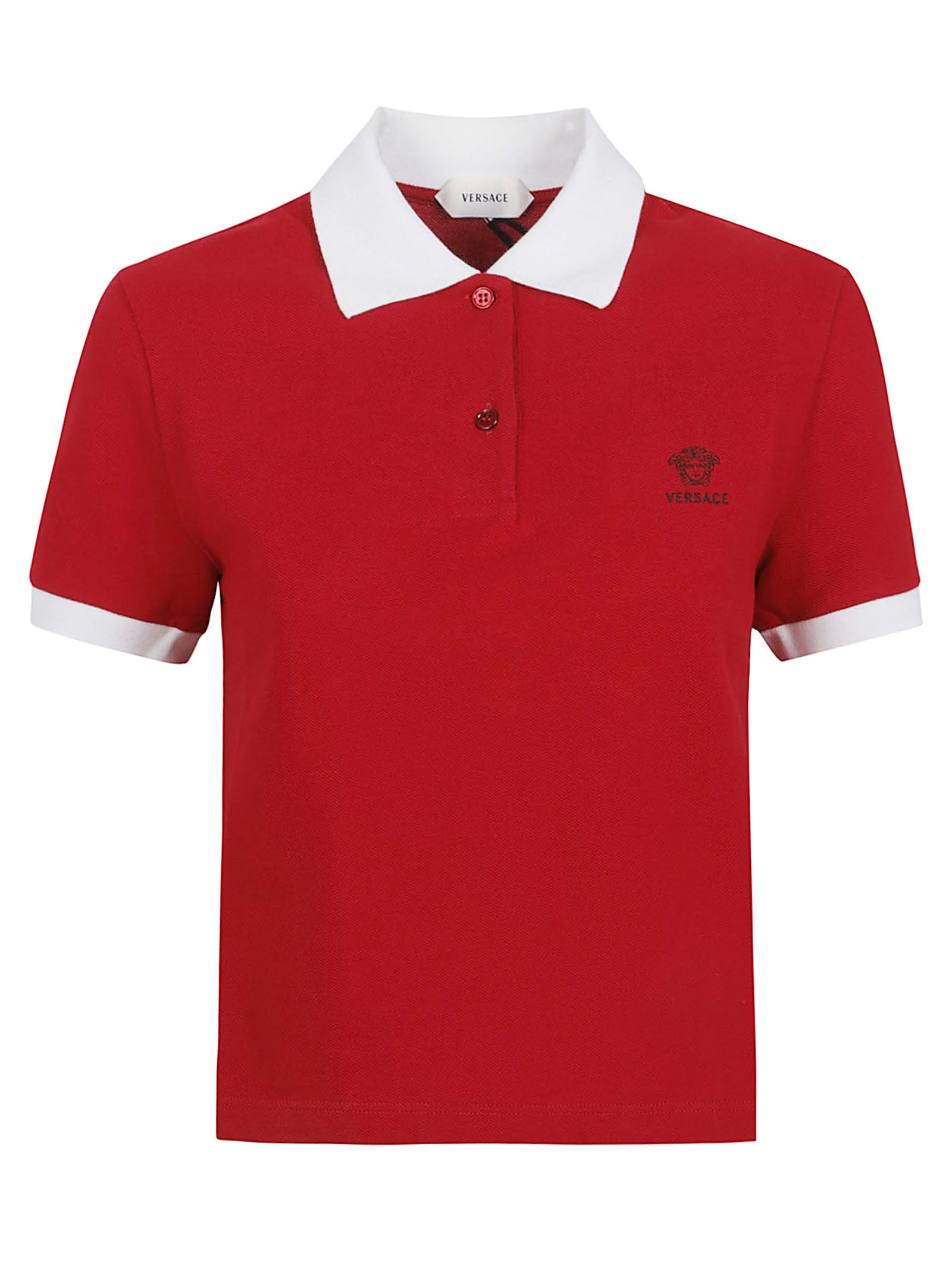 Cropped Polo Shirt with Contrast Collar and Logo Detail