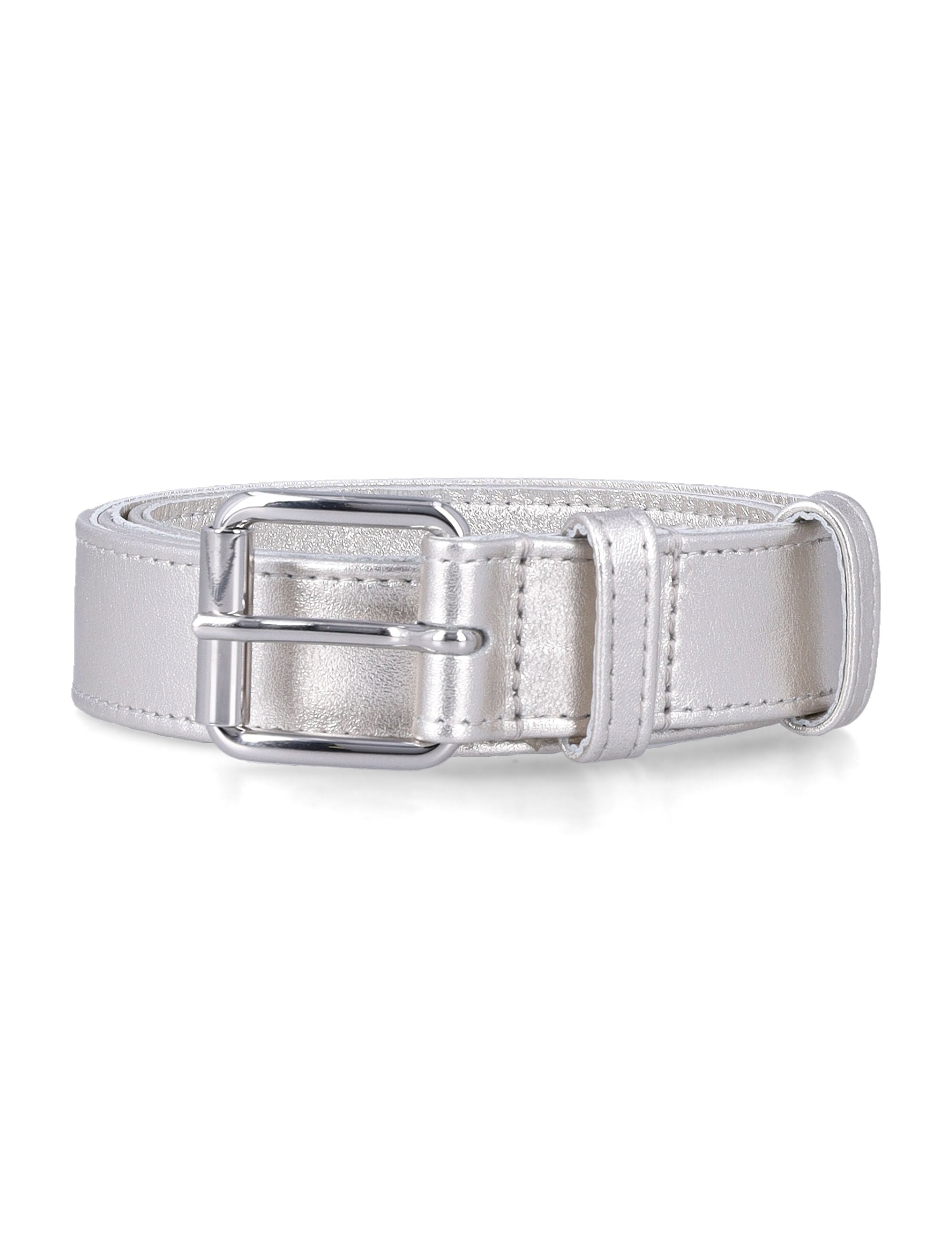 Reflective Finish Metallic Leather Belt with Square Buckle