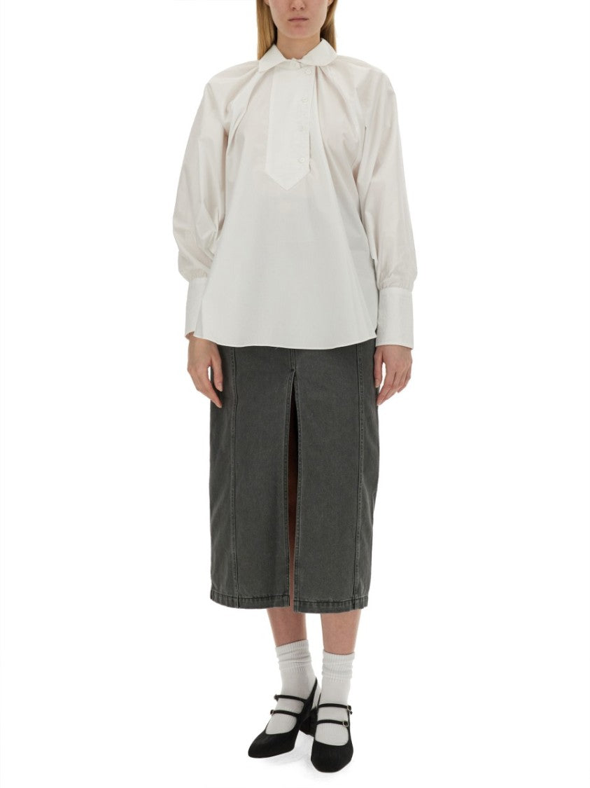 Relaxed Fit Cotton Blouse With High Neck