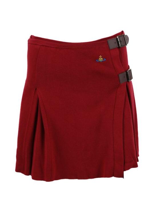 Deep Red Mini Skirt with Buckle Strap Accents