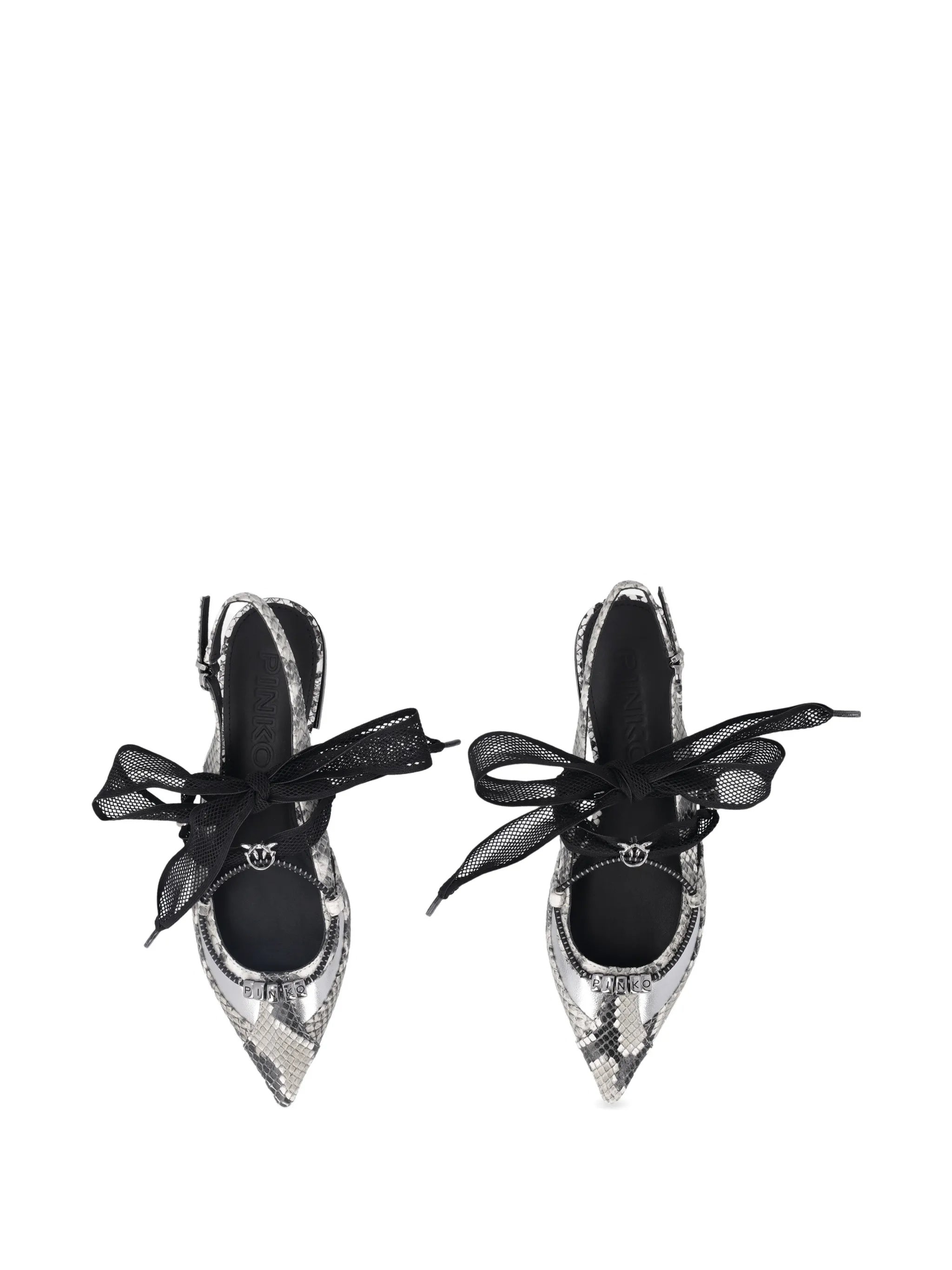 Grey Gianira 30 Snakeskin-Pattern Slingback Ballerinas