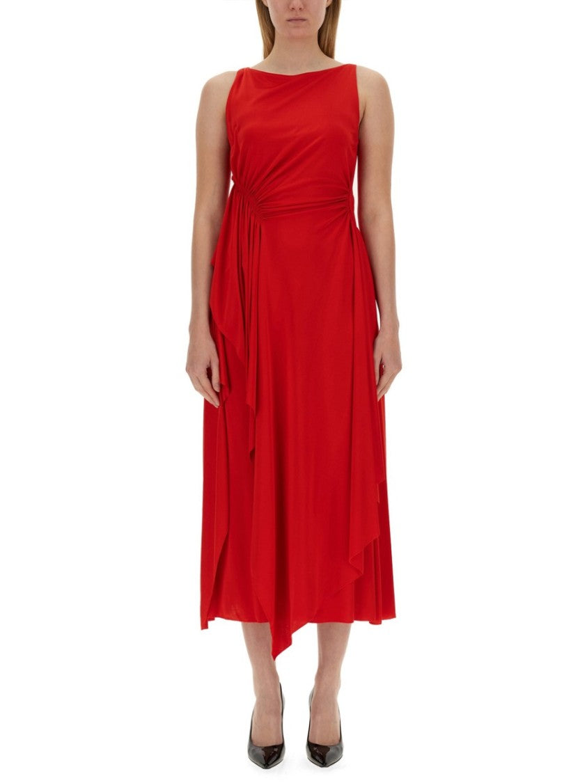Draped Red Midi Dress With Flattering Silhouette