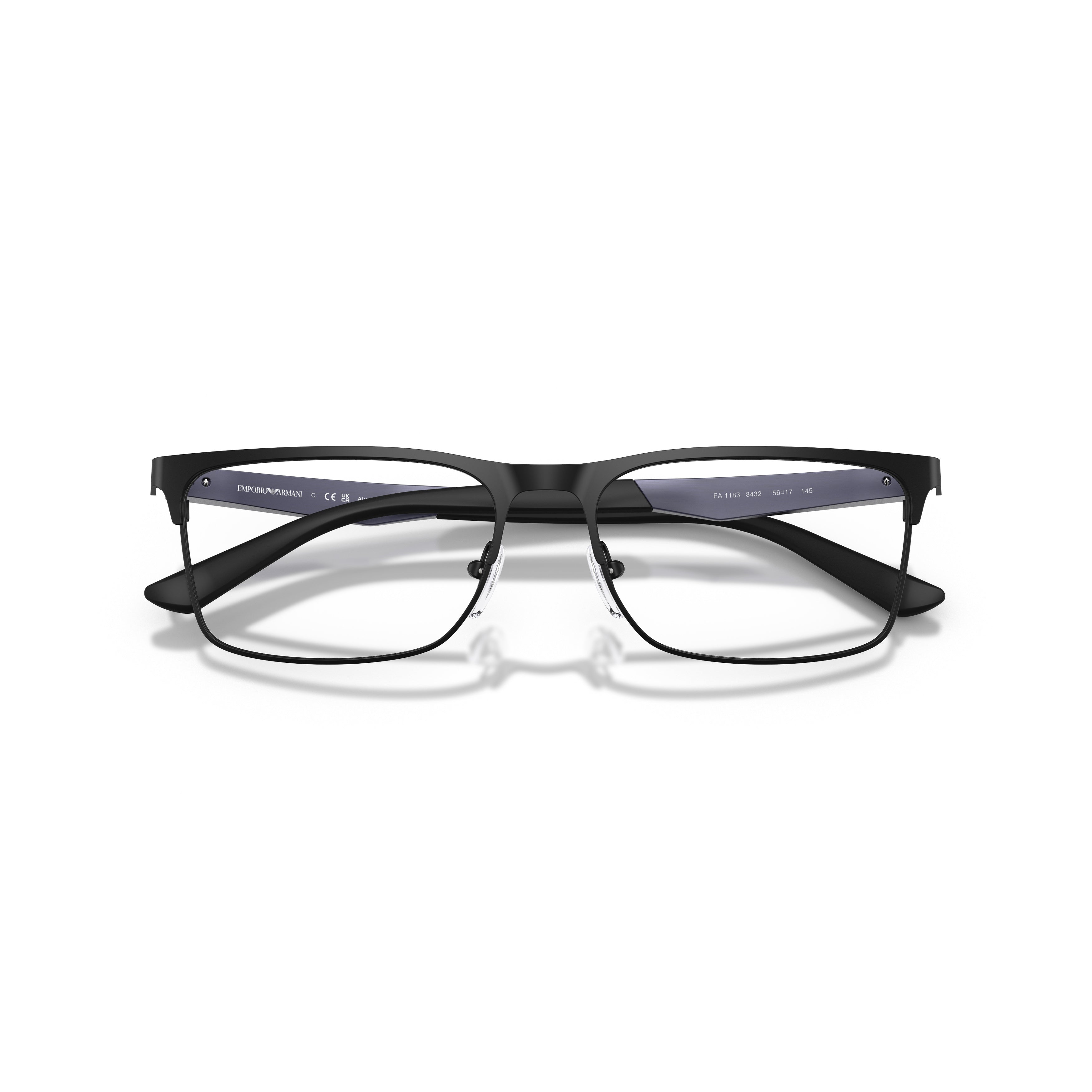 0ea1183 Rectangular Matte Black Metal Eyeglasses with Two-Tone Temples