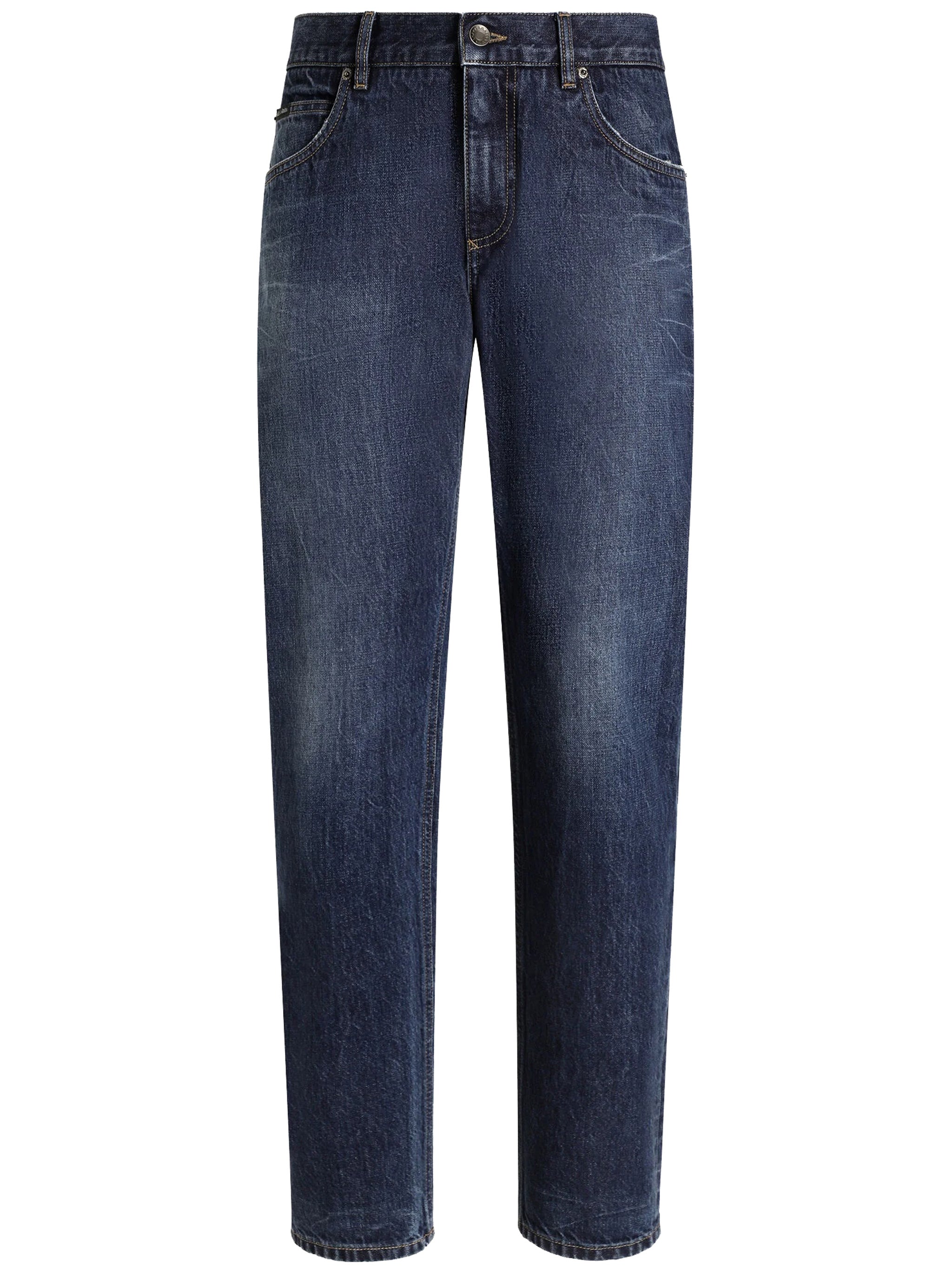 Straight-Leg Medium-Dark Wash Denim Jeans