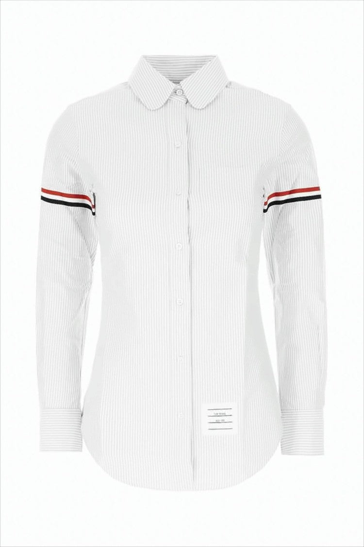 White Button-Up Shirt with Vertical Pinstripes