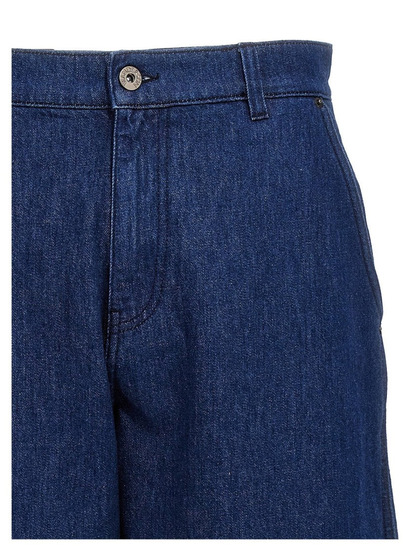Relaxed-Fit Wide-Leg Denim Pants With Cuffed Hem And Patterned Interior