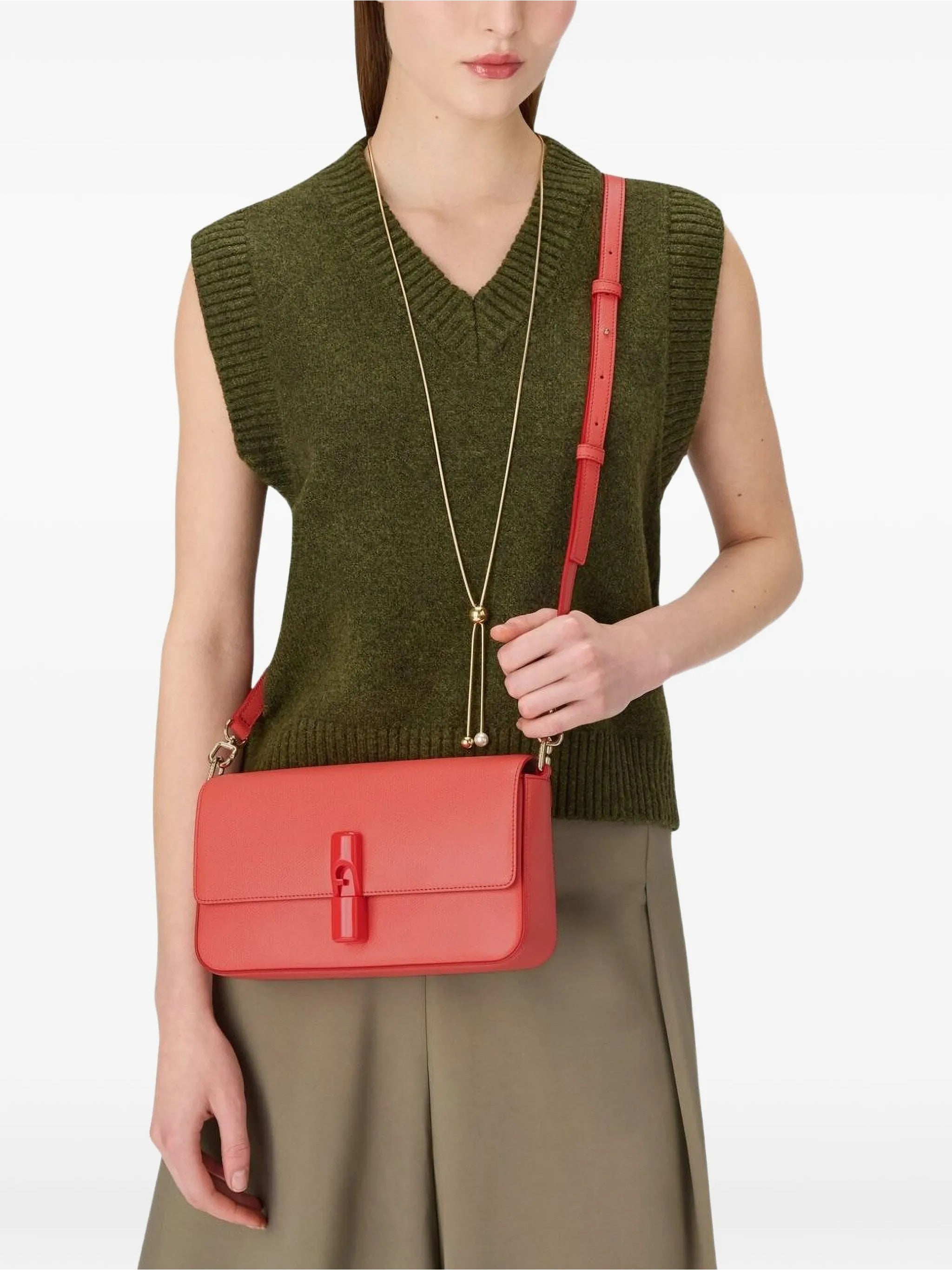 Iride S Rectangular Red Leather Shoulder Bag