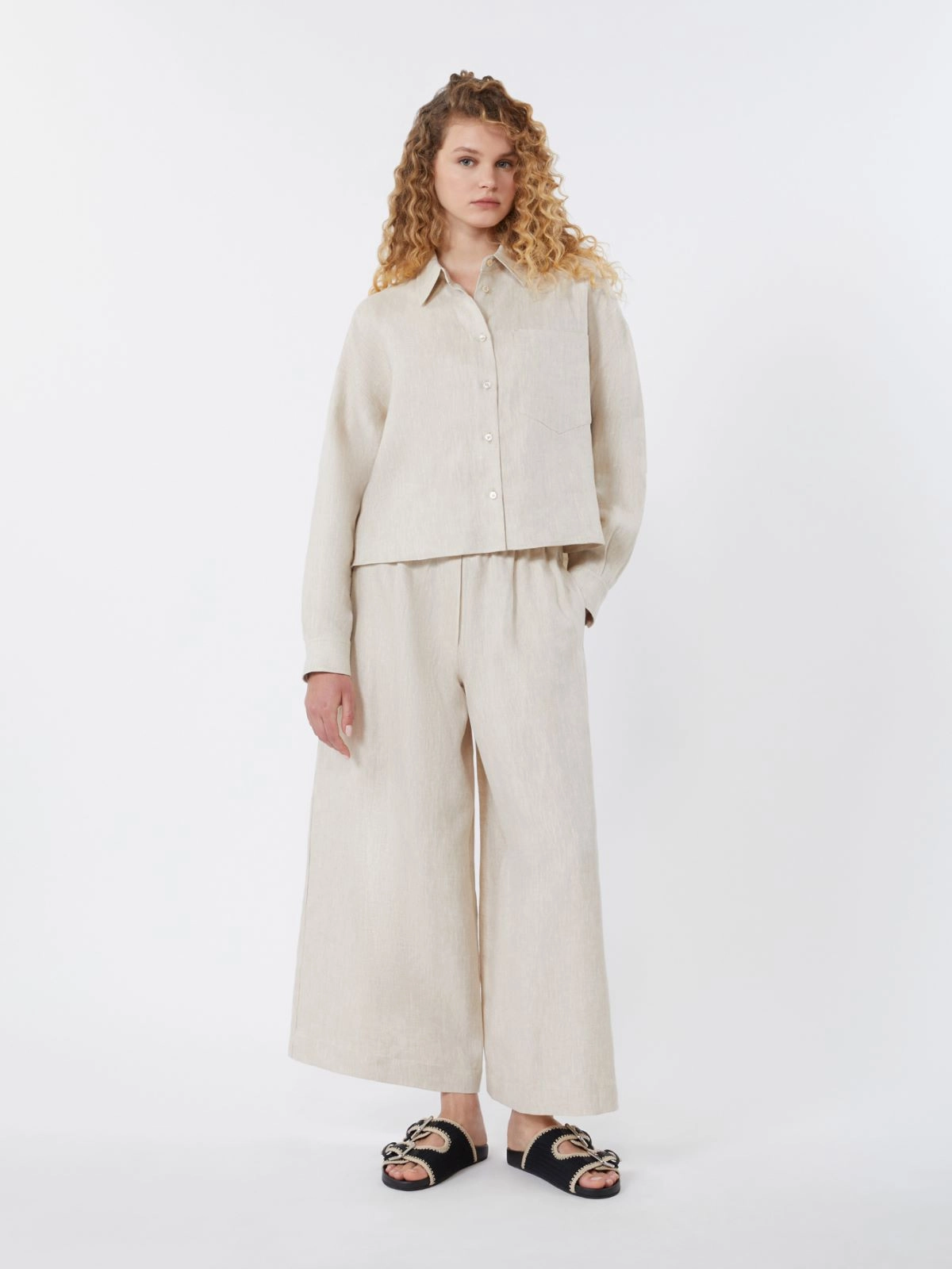 Wide-Leg Cropped Pants with Elastic Waistband