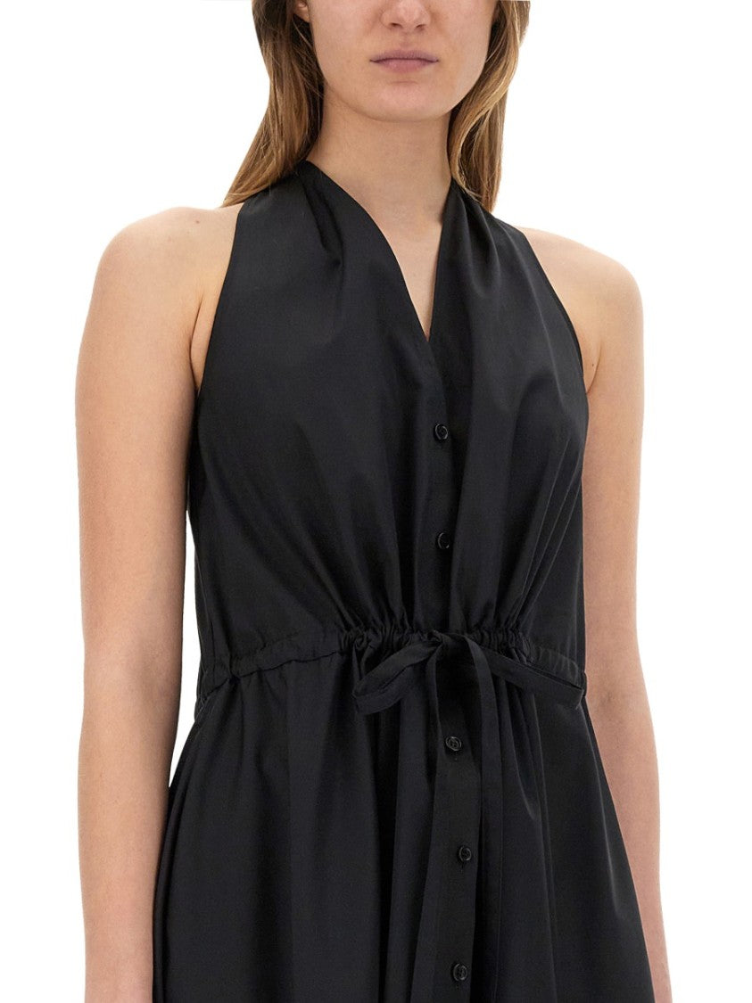 Sleeveless Black Poplin Midi Dress
