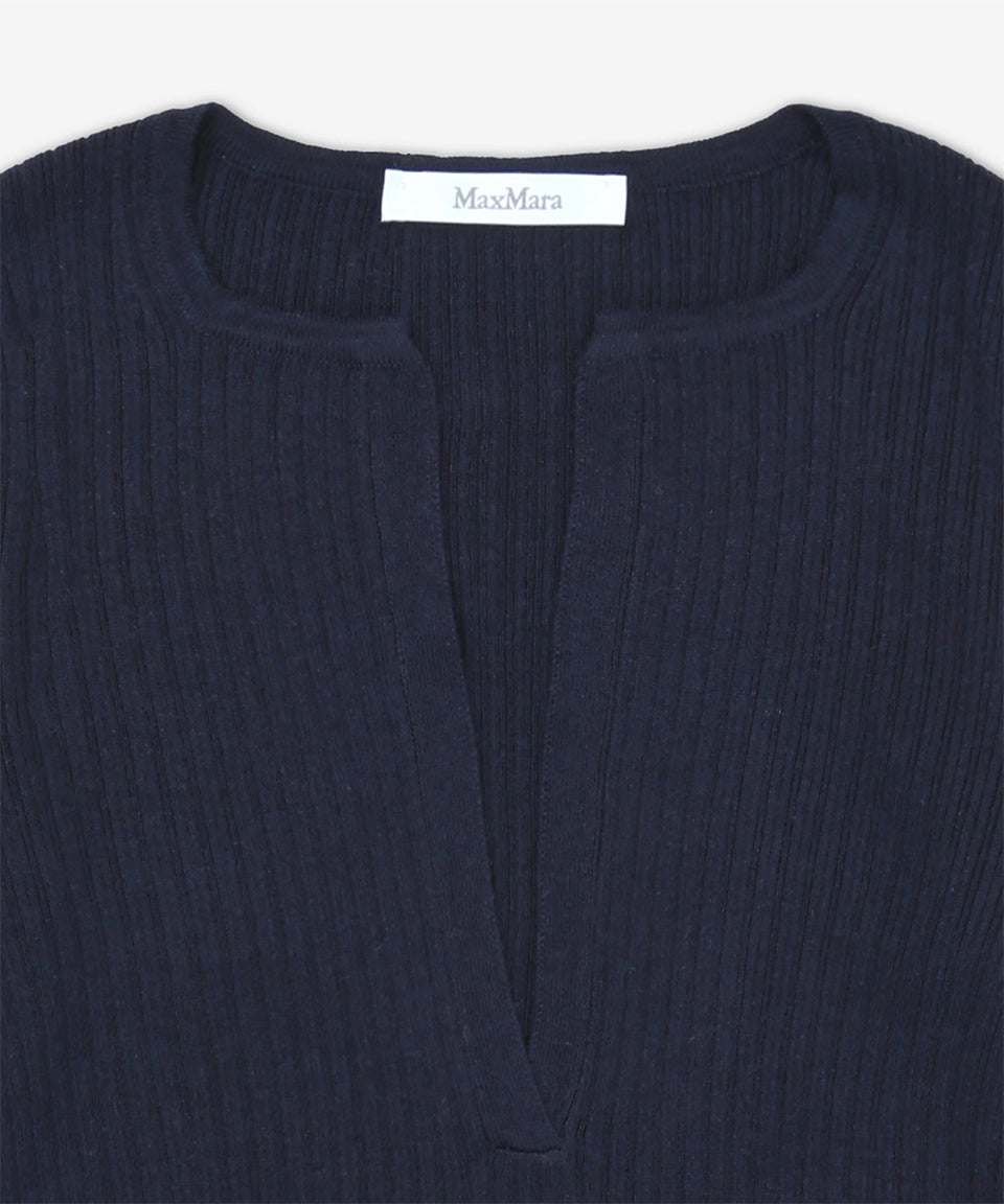 Long-Sleeved Deep V-Neck Sweater in Fine-Knit Silk-Cashmere Blend