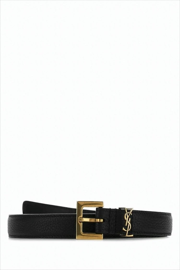 Textured Calf Leather Belt with Polished Gold-tone Buckle