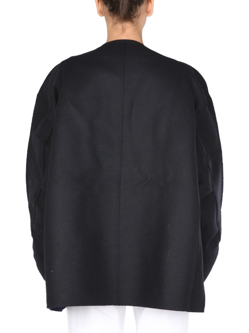 Asymmetrical Front Closure Black Coat