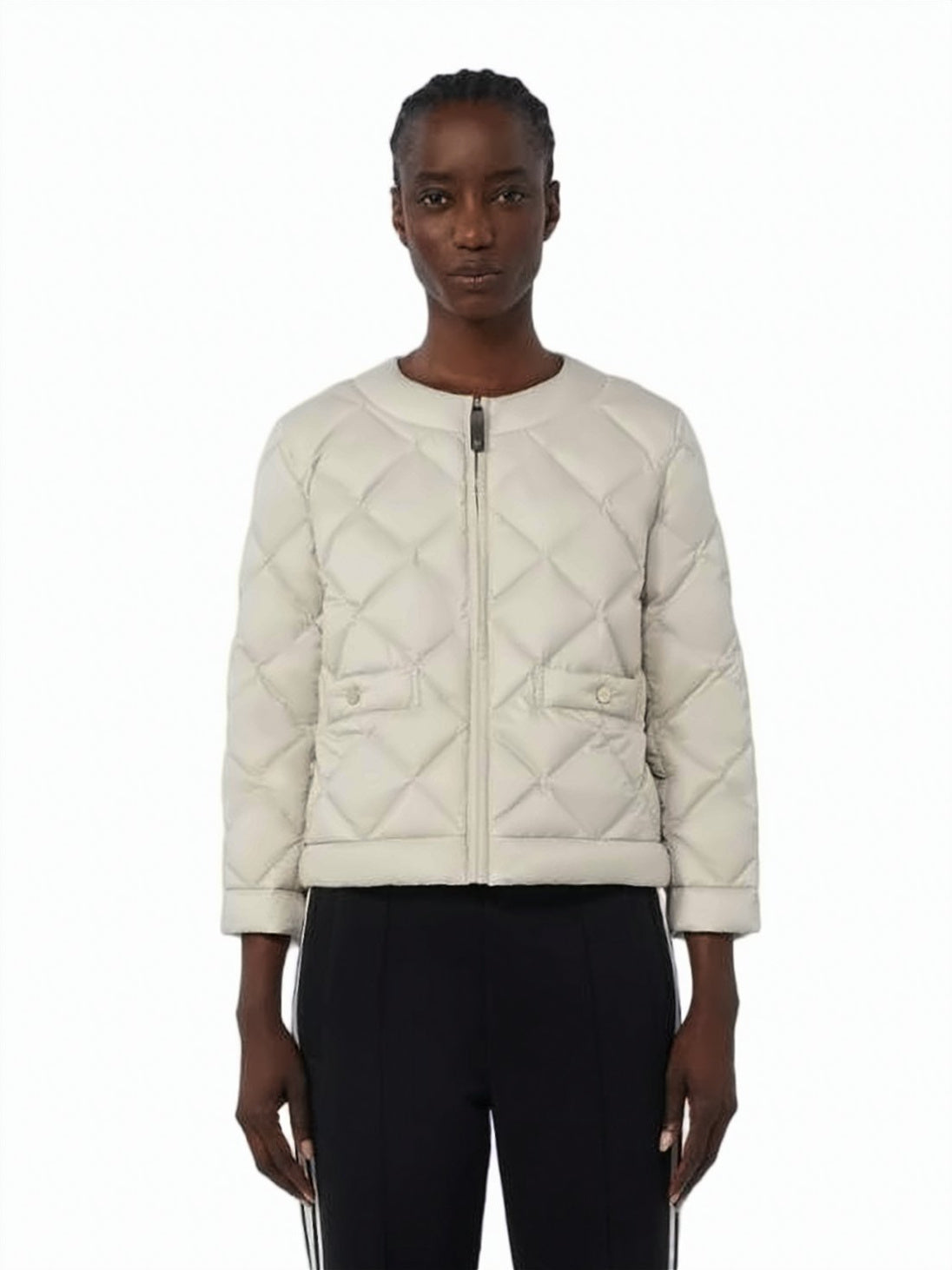 Cropped Diamond-Stitch Padded Jacket with Flap Pockets
