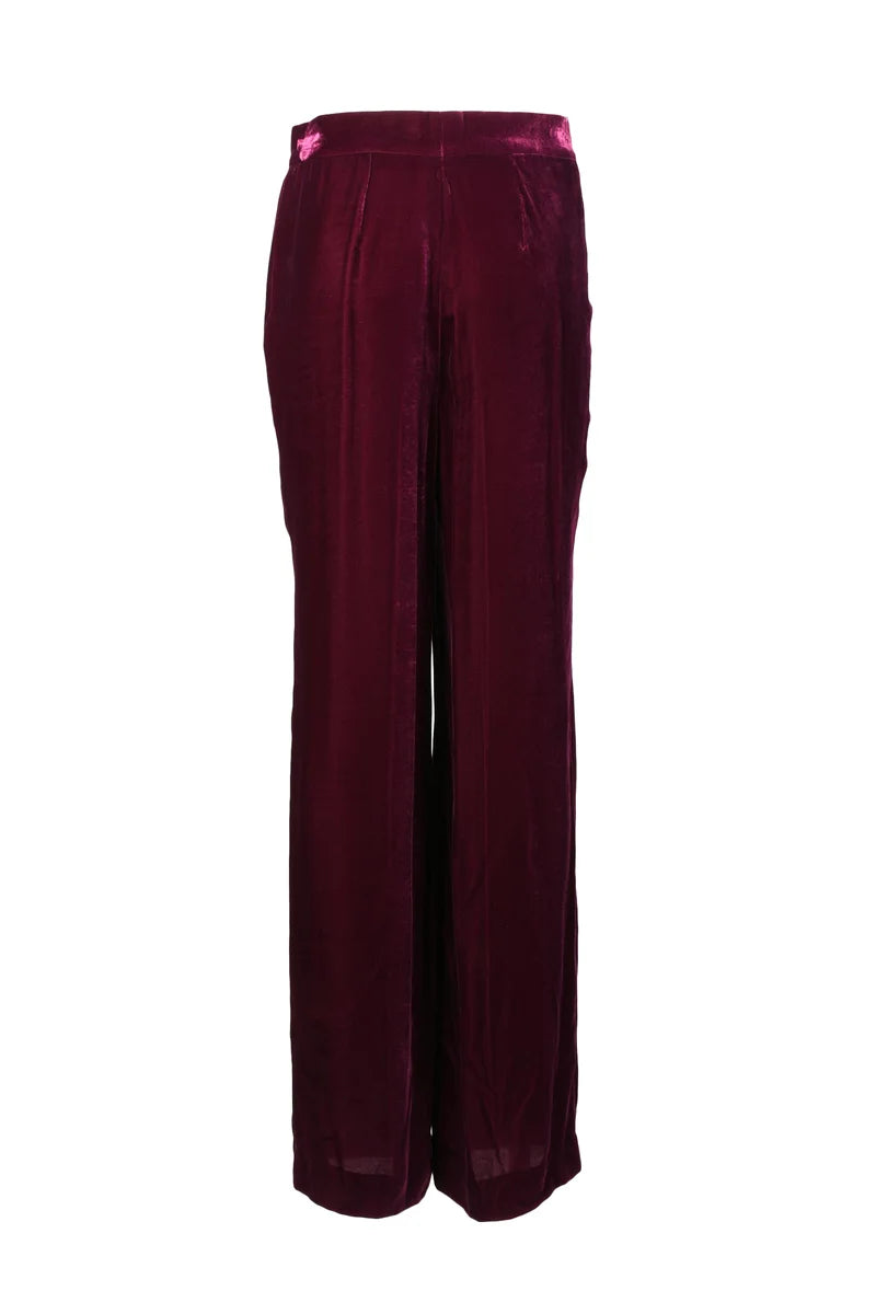 Wide Leg Velvet Trousers - Red