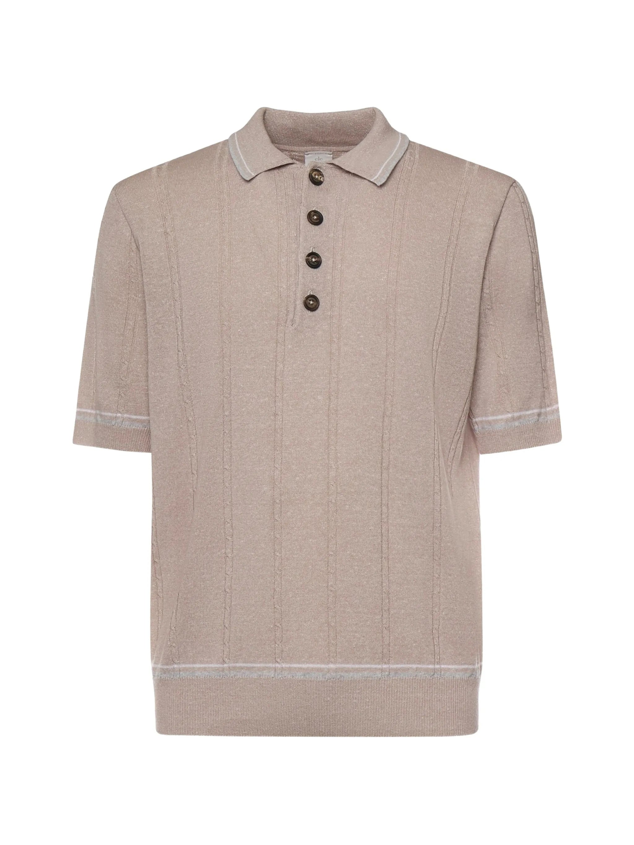 Textured Vertical Stripe Five-Button Polo Shirt