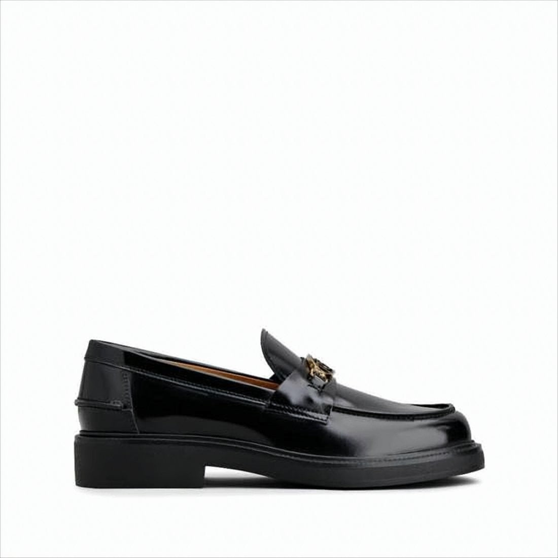 Polished Calf Leather Loafers with Metallic Logo Detail