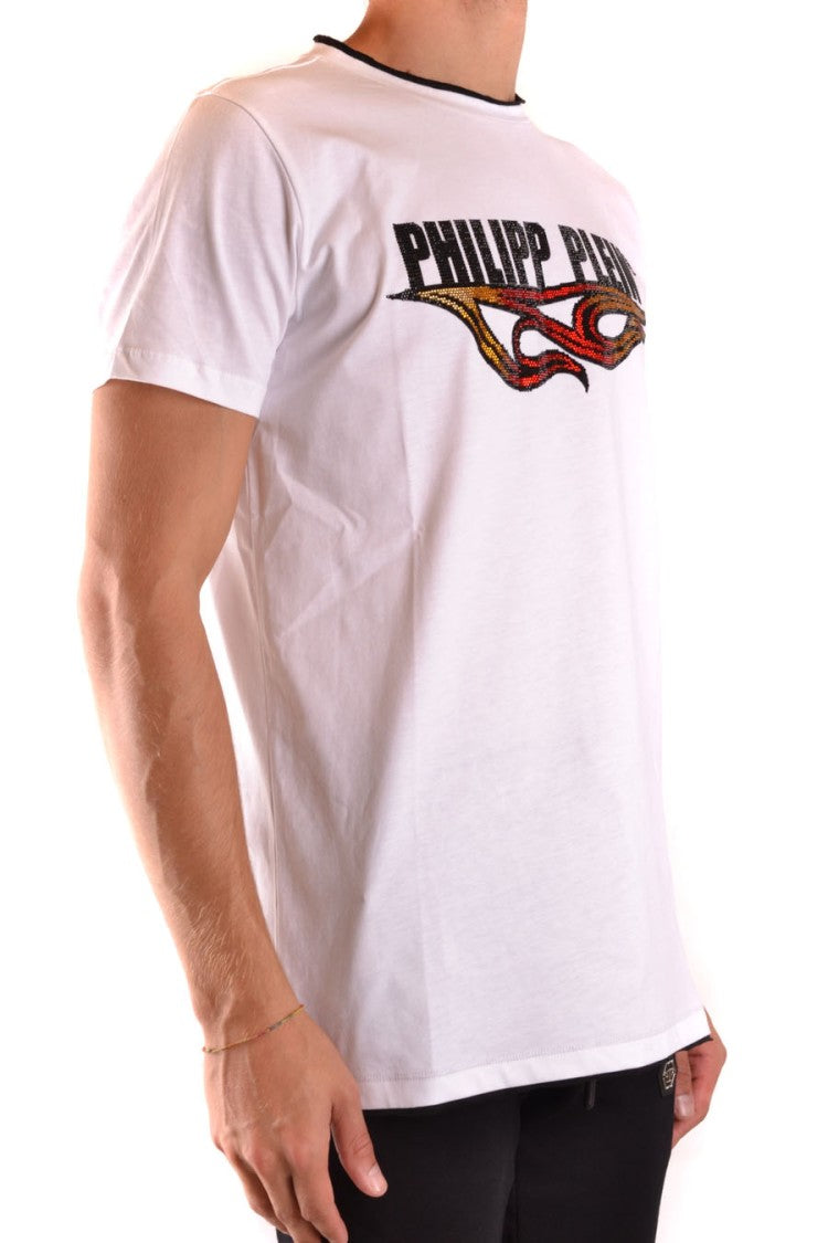Graphic White T-Shirt With Flame Motifs