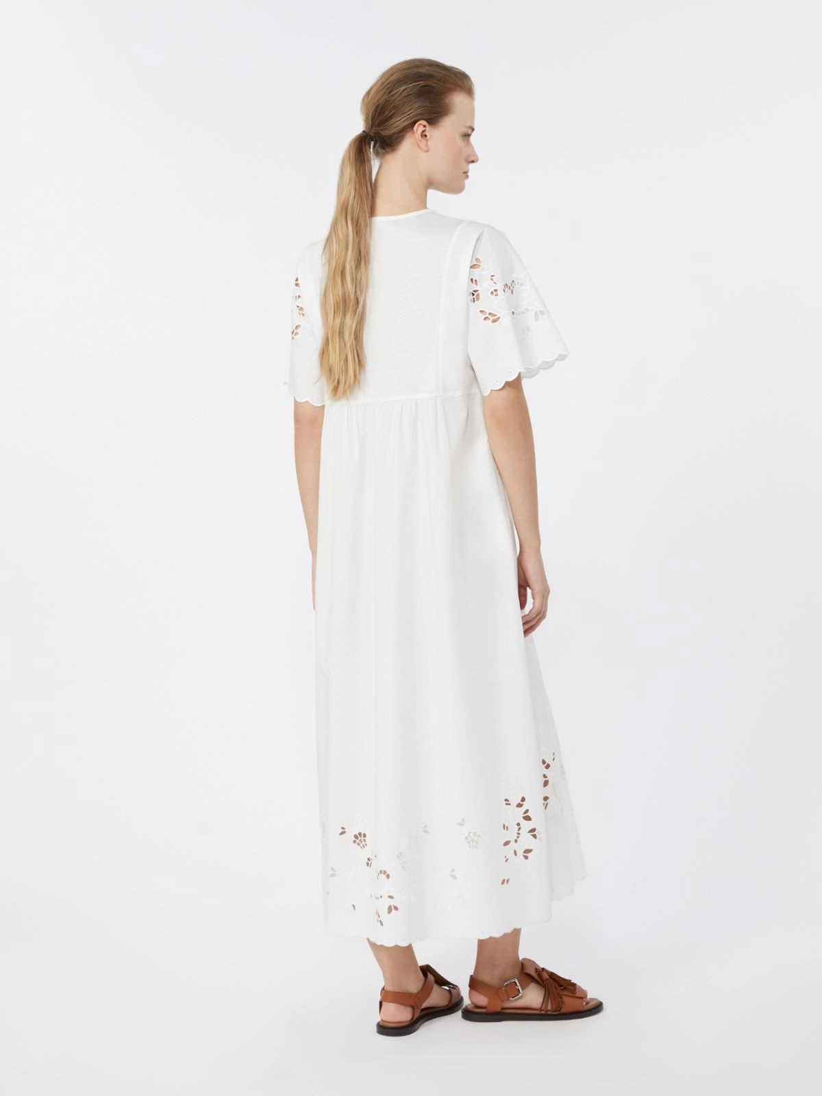 V-Neck Midi Dress with Eyelet Embroidery
