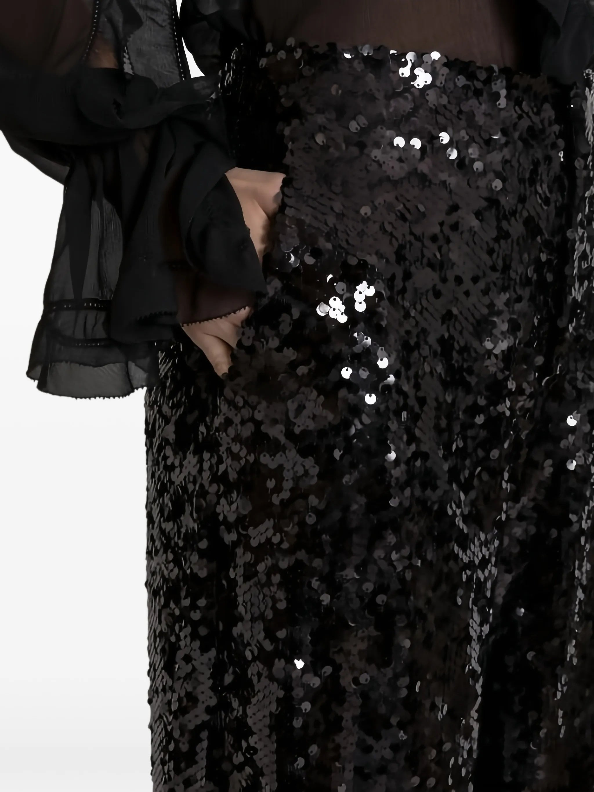 Black Pantalone Wide-Leg Sequin Polyester Pants