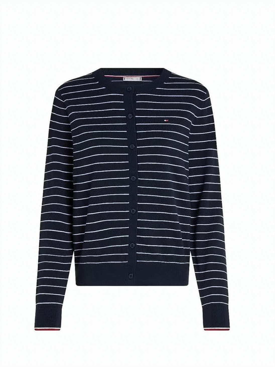 Navy Blue Cardigan with White Stripes