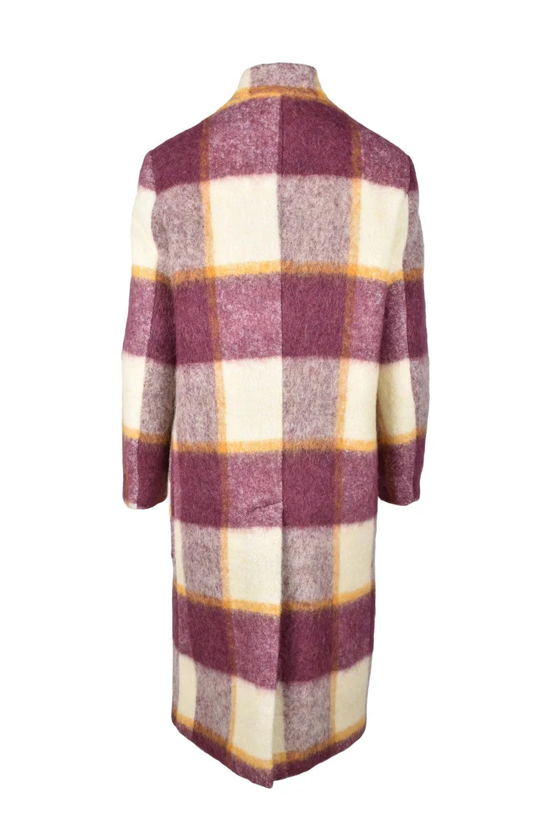 Long Coat Alpaca Mohair Wool - Beige/Bordeaux