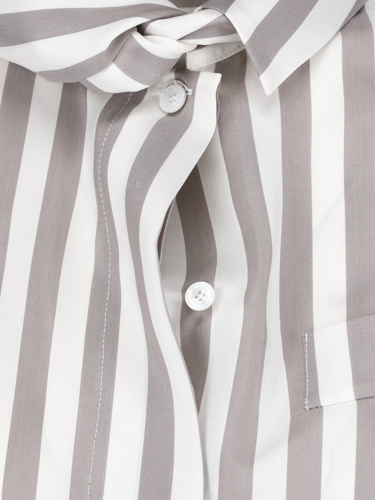 Beige Silk Striped Classic Collar Shirt