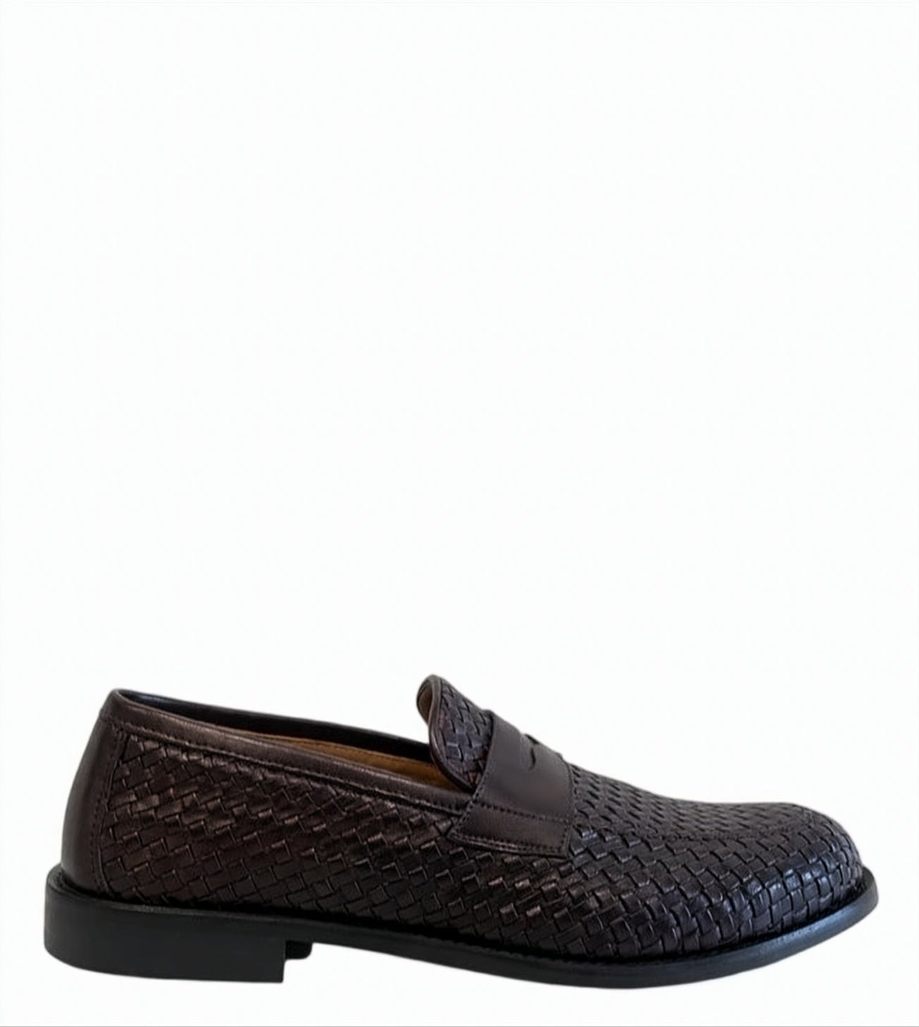 Brown Leather Braided Construction Moccasins