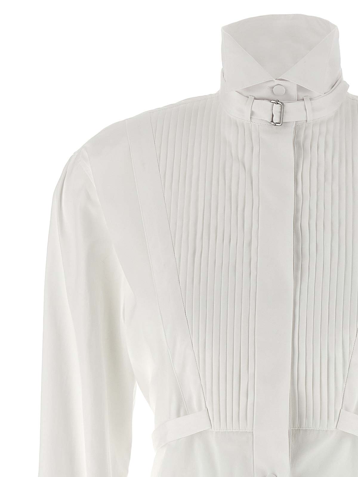 Structured High-Collar Dress With Pleated Bodice
