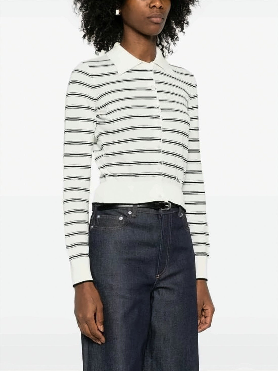 Cropped Cardigan with Classic Collar and Ribbed Finish