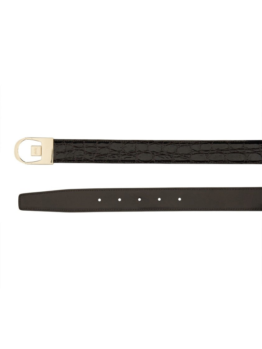 Reversible Crocodile-Patterned Calf Leather Belt