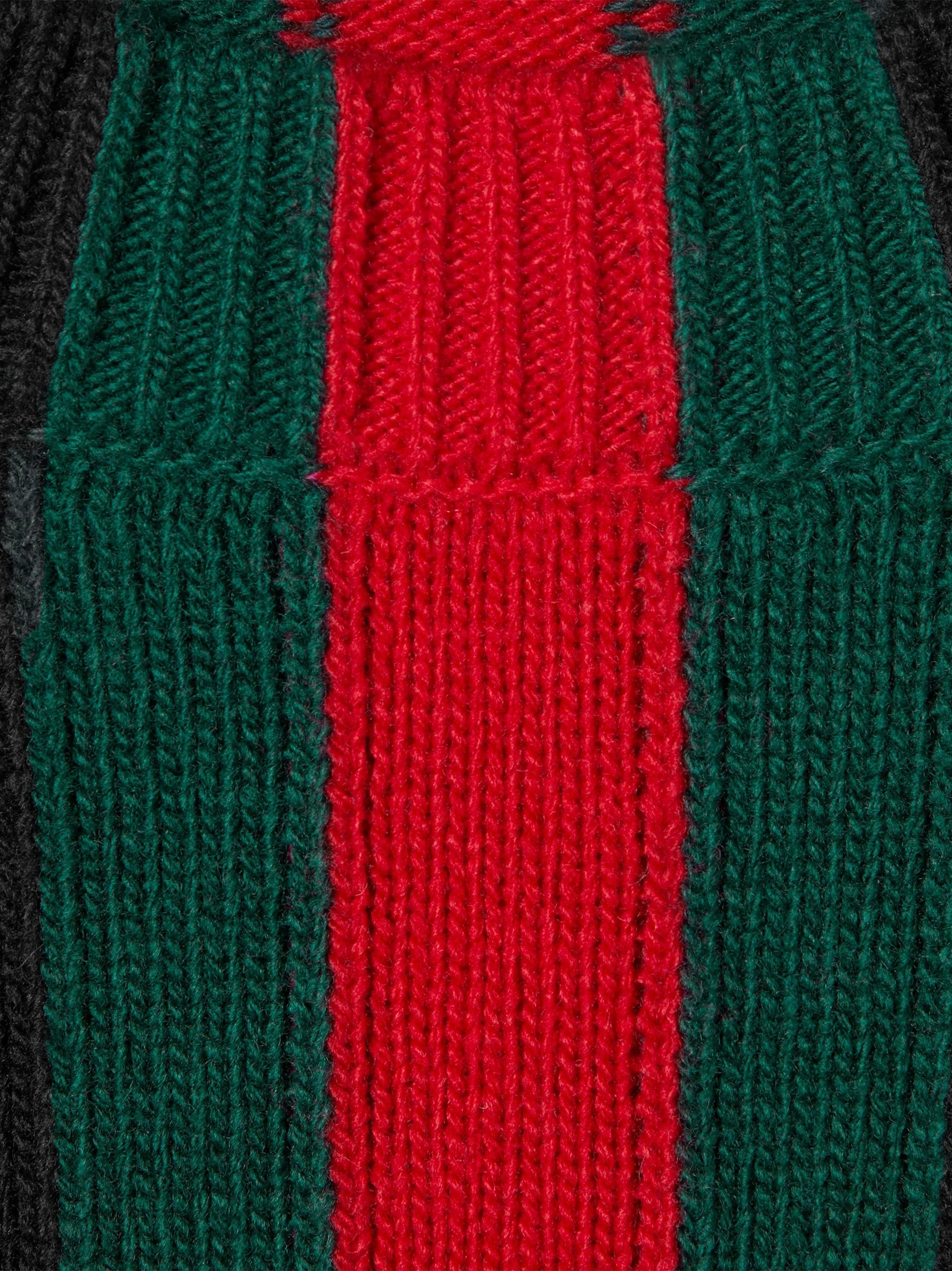 Black Knit Sweater Red/Green Vertical Stripes