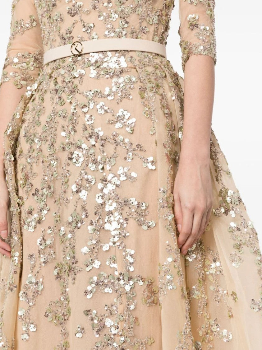 Tulle Beaded Dress With Envelope Skirt And Overskirt