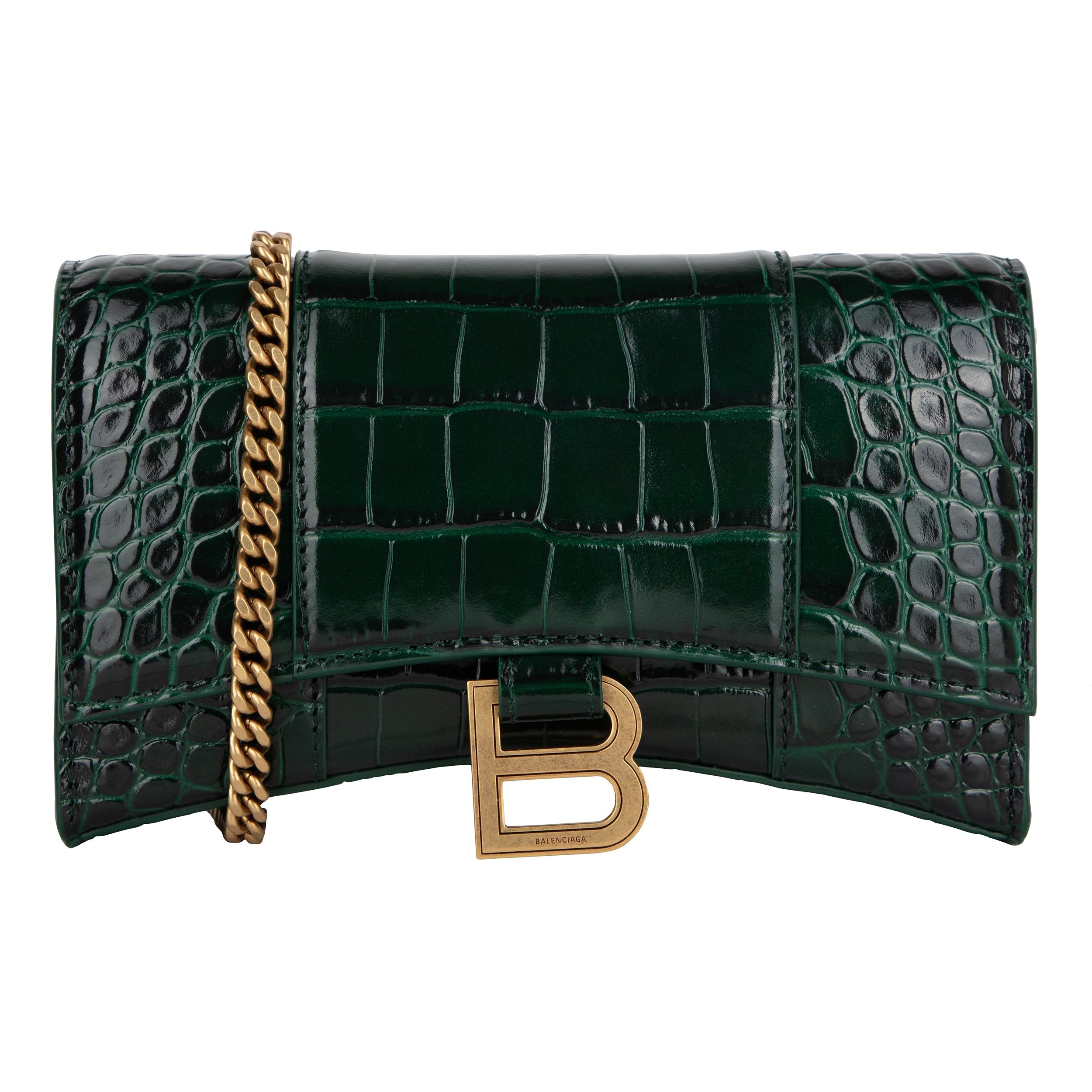 Hourglass Embossed Croco Wallet On Chain