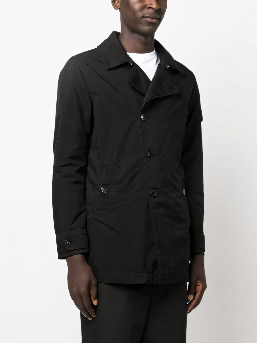 Structured Black Coat with Button-up Front