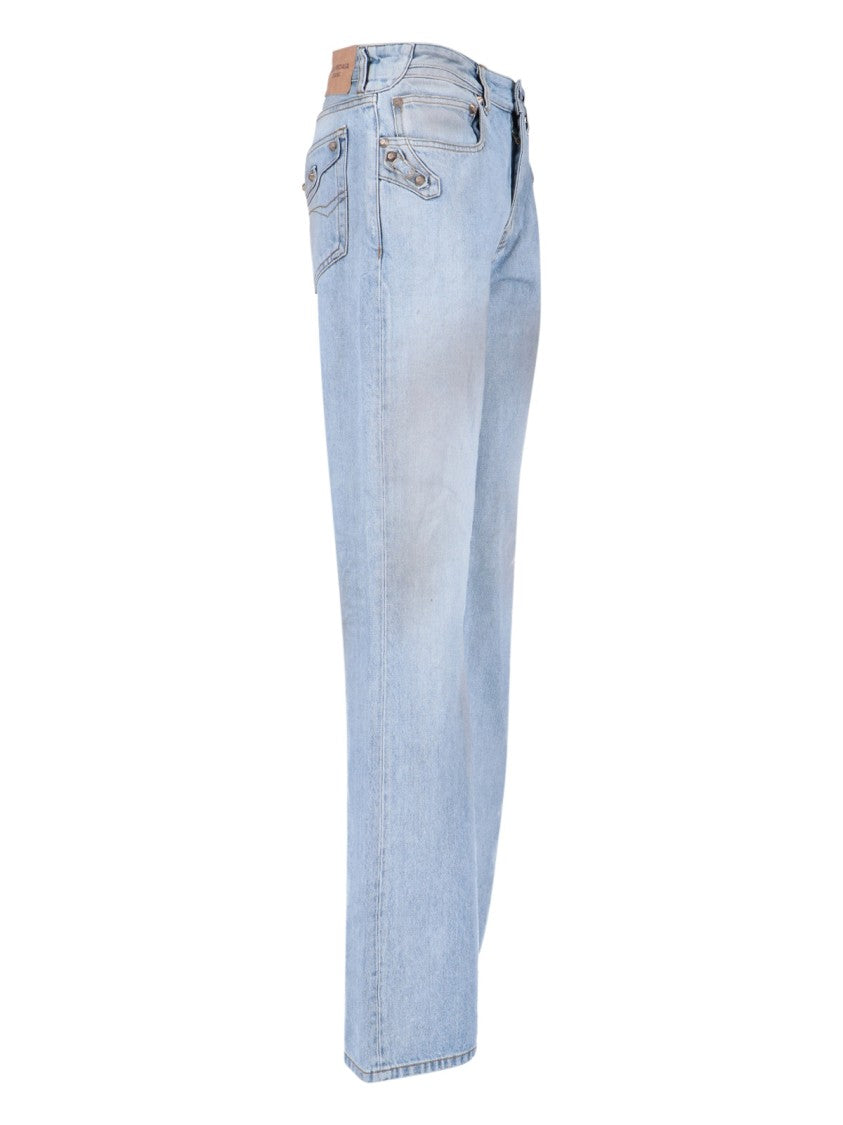 Straight-Leg Blue Denim Jeans With Traditional Five-Pocket Styling