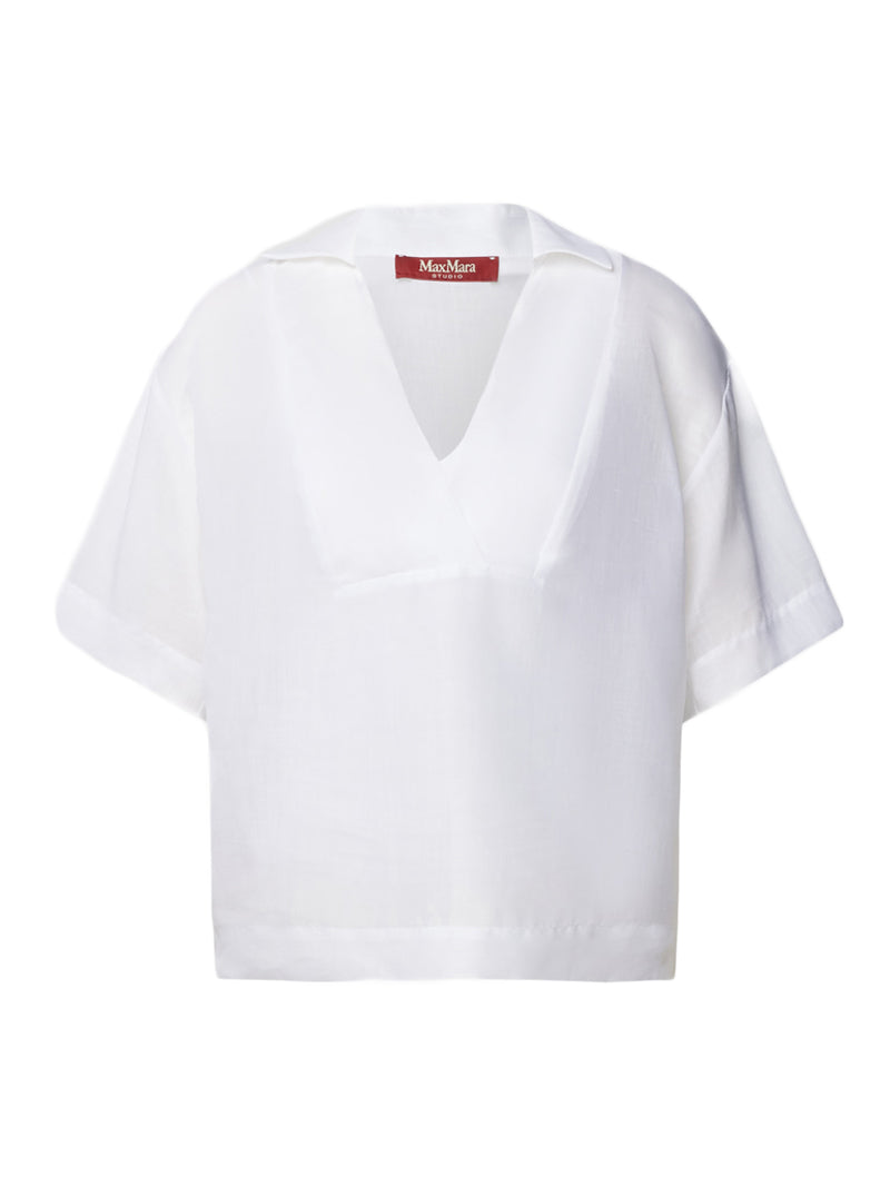 Lightweight White Blouse with Deep V-Neckline