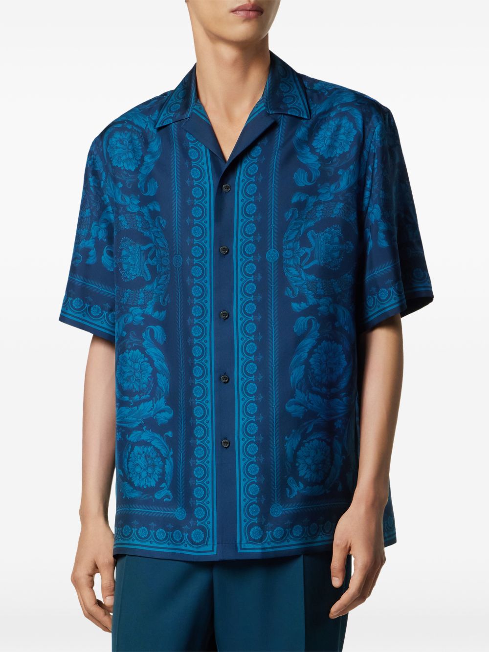 Baroque Pattern Short-Sleeve Shirt With Camp Collar