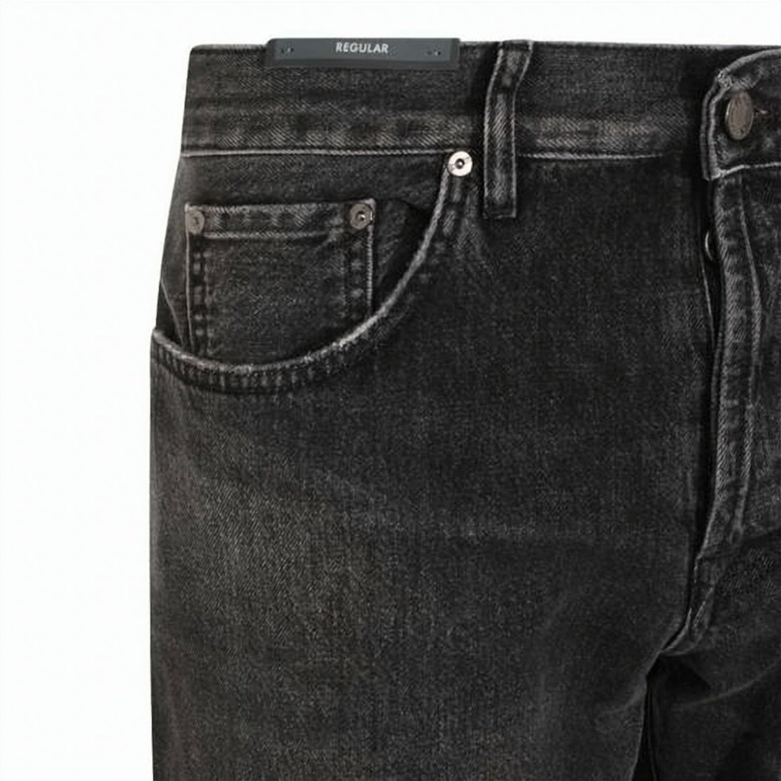 Washed Black Five-Pocket Denim Pants with Classic Fit